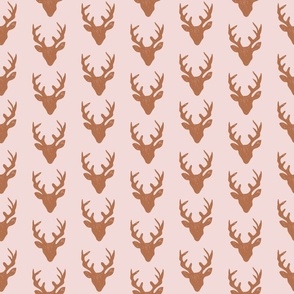 Deer Heads - Brown - pink | Medium Version | woodland country pink deer print
