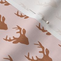 Deer Heads - Brown - pink | Small Version | woodland country pink deer print