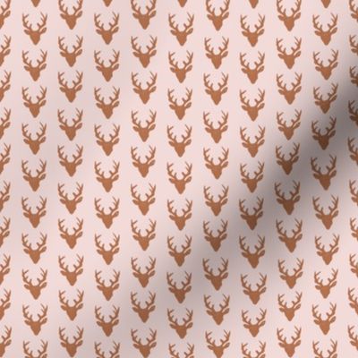 Deer Heads - Brown - pink | Small Version | woodland country pink deer print