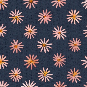 Cheerful Summer Daisies: Handpainted Watercolor Florals | Navy Blue | Large Scale