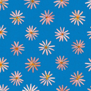Cheerful Summer Daisies: Handpainted Watercolor Florals | Cerulean Blue | Large Scale