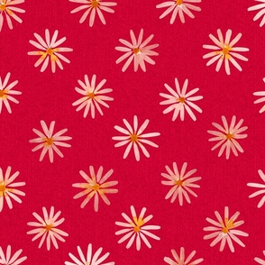 Cheerful Summer Daisies: Handpainted Watercolor Florals | Crimson Red | Large Scale