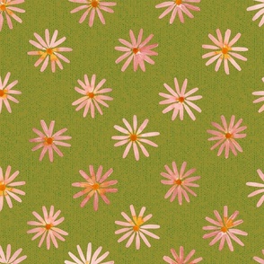 Cheerful Summer Daisies: Handpainted Watercolor Florals | Sycamore Green | Large Scale