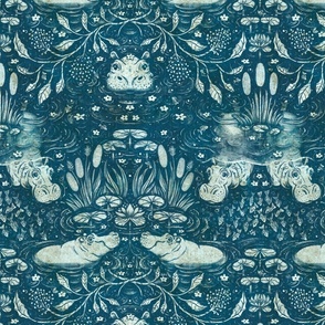 Hippo Night Swim | Deep Sea Teal | Textured Grasscloth