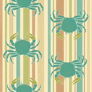 Blue Crab  & Stripe Playground // Teal, Orange, Lime Green on Ivory