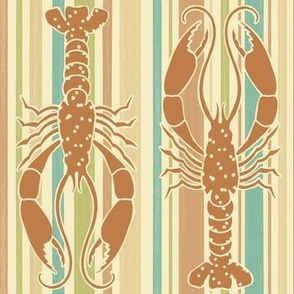 Lobster & Stripe Playground  // Teal, Orange, Lime Green on Ivory 