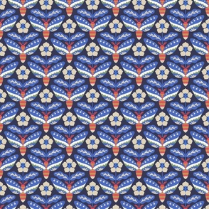 [M] Timeless Periwinkle Flowers and Hawk Moths - Midnight Blue Navy #P240303