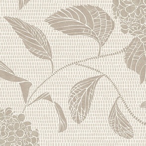 Beige neutral trailing floral hydrangea in a drawn texture