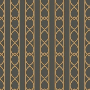 Grey Warm Gold Interlacing Ogee Wallpaper - Vertical Stripe
