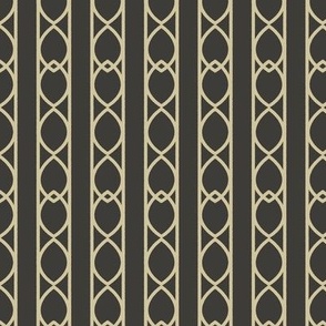 Black + Beige Interlacing Ogee Wallpaper - Vertical Stripe