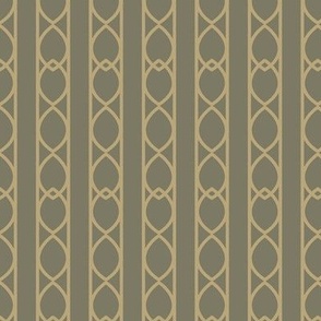 Blue based gray and Gold Interlacing Ogee Wallpaper - Vertical Stripe