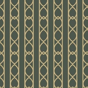 Gray Gold Interlacing Ogee Wallpaper - Vertical Stripe