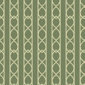 Olive Interlacing Ogee Wallpaper - Vertical Stripe