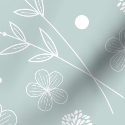 Serene Botanical Doodle Flowers - Teal