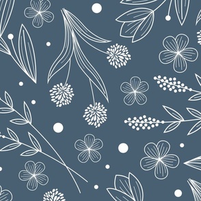 Serene Botanical Doodle Flowers - Blue