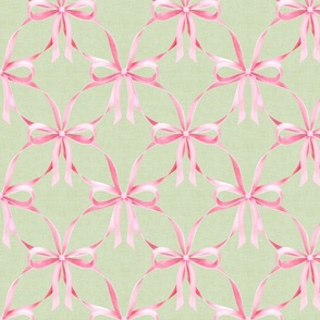 Sweet geranium pink bow lattice on sage 7”