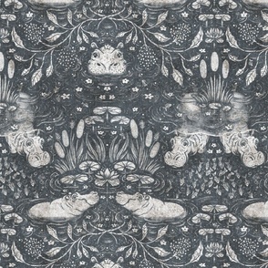 Hippo Night Swim | Gray | Textured Grasscloth