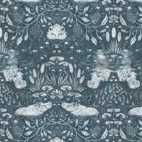 Hippo Night Swim | Blue Gray | Textured Grasscloth