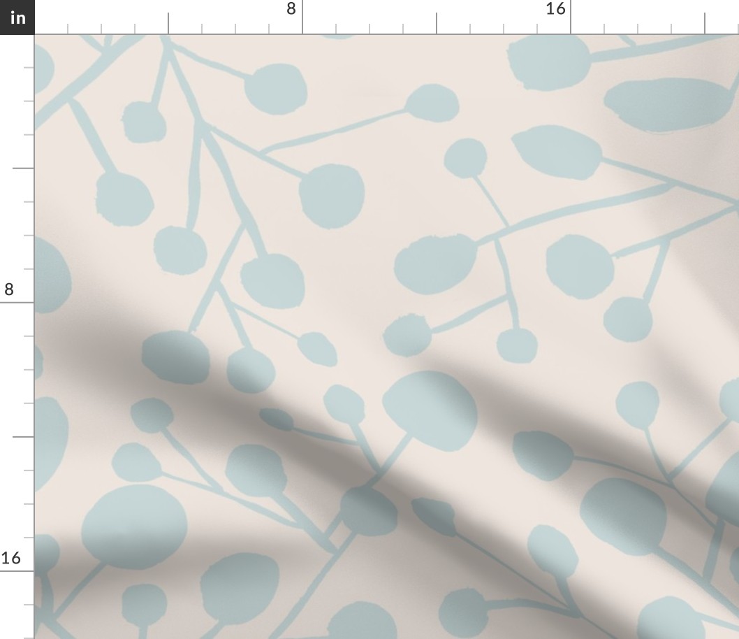 Light blue floral organic shapes on white background
