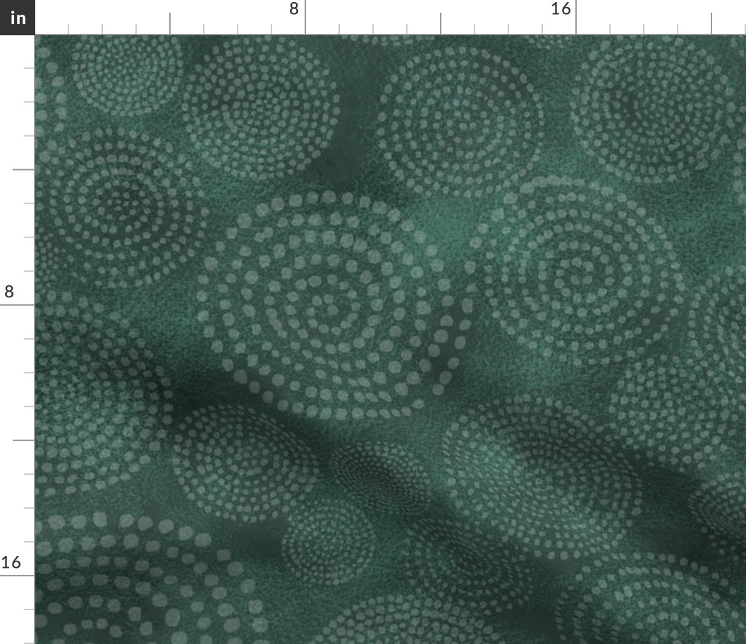 Soft Spirals Pattern On Deep Forest Green Textured Brush Strokes
