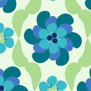 Flower and leaves 70s vintage green