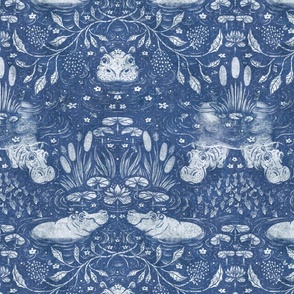 Hippo Night Swim | Classic Blue | Textured Grasscloth
