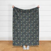 Vintage avian tapestry: rowan berries, delicate leaves, and aged texture with birds, dark