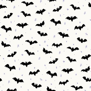 Halloween Magic Bats and stars Black and Blue on White by Jac Slade