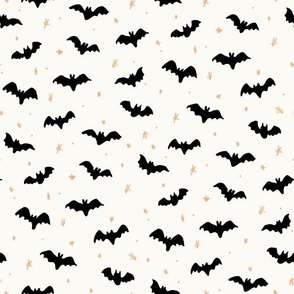 Halloween Magic Bats and stars Black and Orange on White by Jac Slade