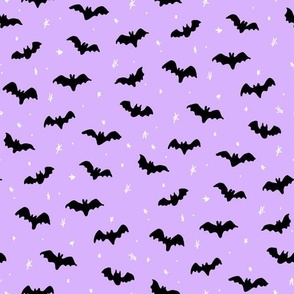 Halloween Magic Bats and stars Black Purple by Jac Slade