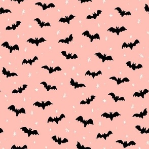 Halloween Magic Bats and stars Pink and Black on White by Jac Slade