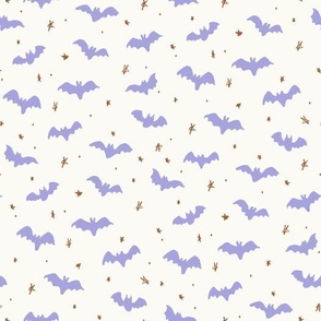 Halloween Magic Bats and stars Blue and Brown on White by Jac Slade