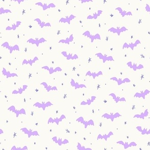 Halloween Magic Bats and stars Purple and Blue on White by Jac Slade