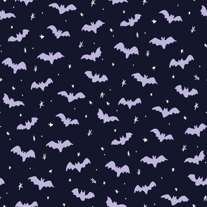 Halloween Magic Bats and stars Navy Lavender by Jac Slade
