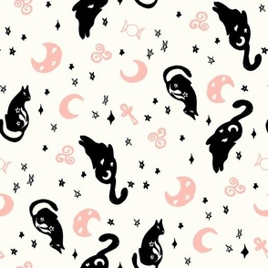 Halloween Magic Cats and stars Black Pink by Jac Slade