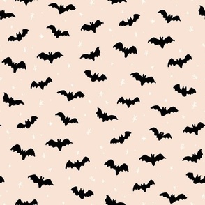 Halloween Magic Bats and stars Neutral and Black on White by Jac Slade