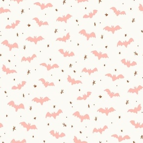 Halloween Magic Bats and stars Peach and Brown on White by Jac Slade