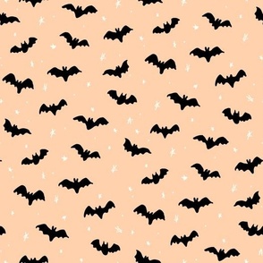 Halloween Magic Bats and stars Peach Orange and Black on White by Jac Slade