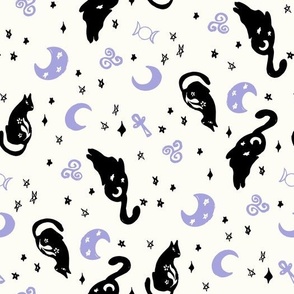 Halloween Magic Cats and stars Black Blue by Jac Slade