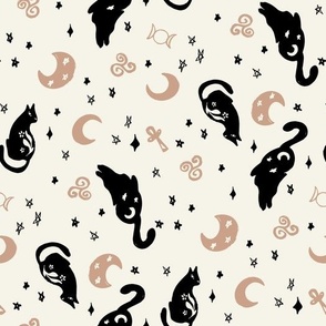 Halloween Magic Cats and stars Black Brown by Jac Slade