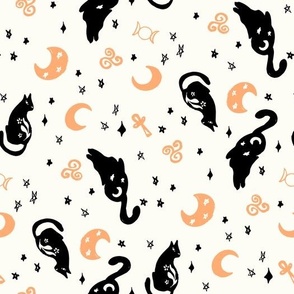 Halloween Magic Cats and stars Black Orange by Jac Slade