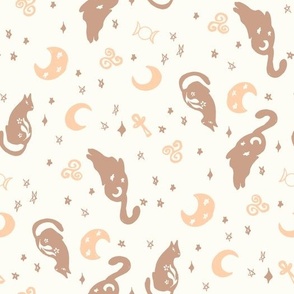 Halloween Magic Cats and stars Brown Peach by Jac Slade