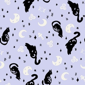 Halloween Magic Cats and stars Light Blue Black by Jac Slade