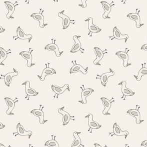 Little summer seagulls - Freehand messy outlines sea shore animals gray sand