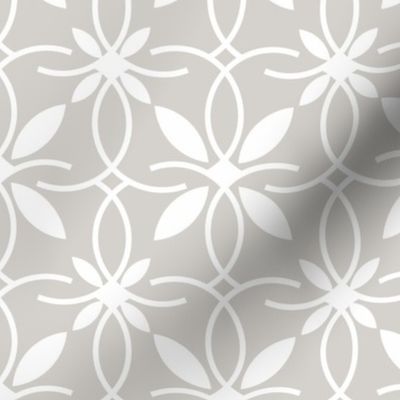 Elegant white pattern on a light gray background. 