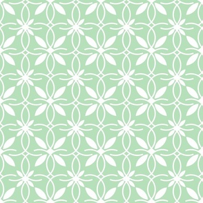 Elegant white pattern on a light green background.