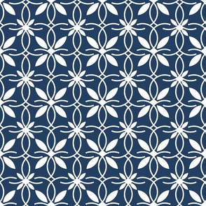 Elegant white pattern on a dark blue background.