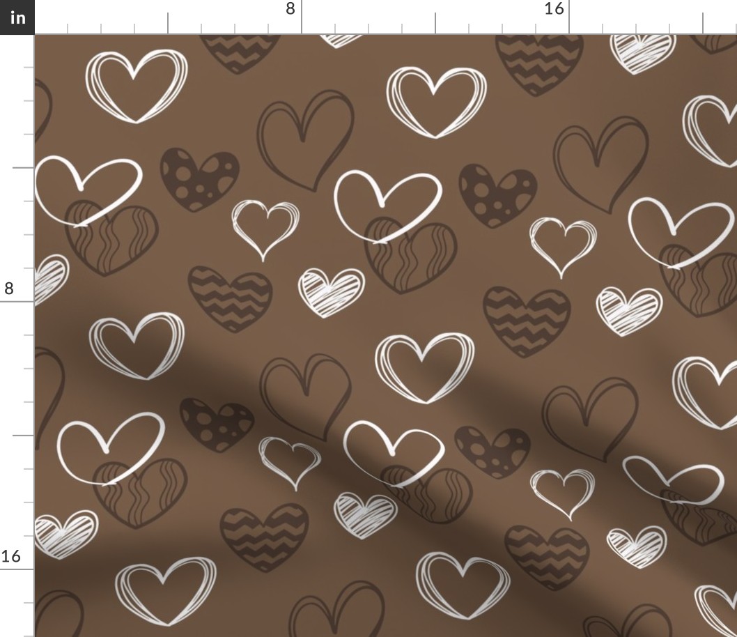 Dark Brown Doodle Hearts (#4e3c32, #765b46)