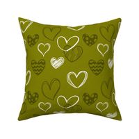 Olive Green Doodle Hearts (#808000, #545402)