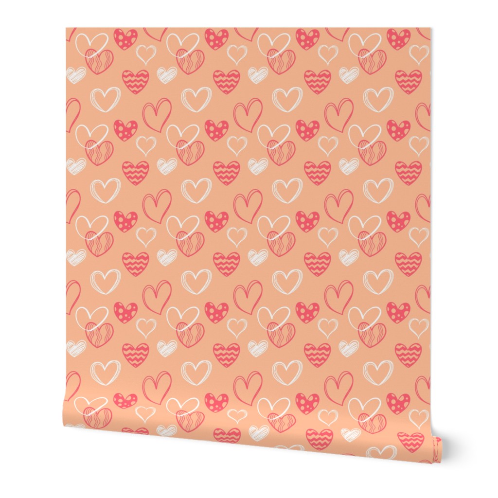 Peach Doodle Hearts